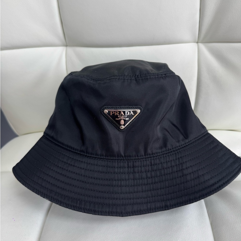 Prada Black Nylon Bucket Hat with Triangle Logo Plate